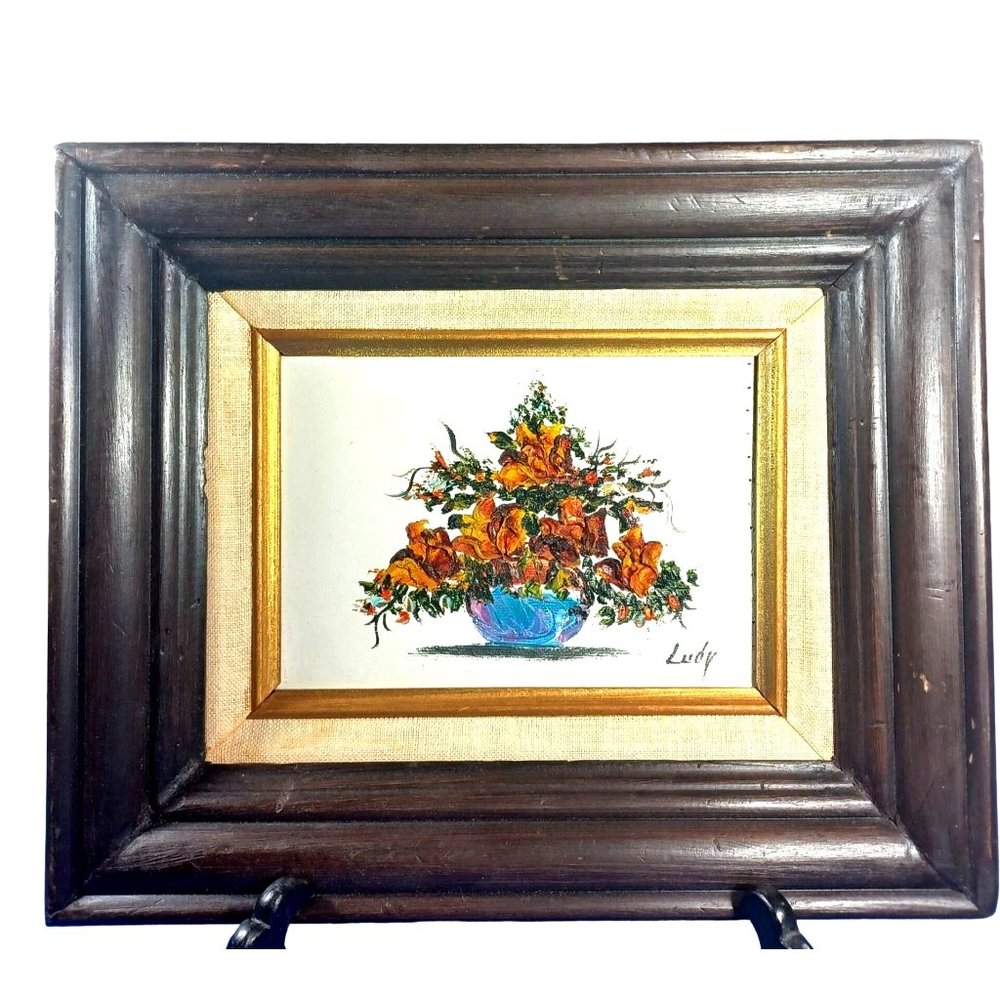MCM Still Life Original Textured Oil Painting Roses Flowers Floral Arrangement - Picture 4 of 8